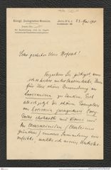 Nachlass Franz Steindachner, Brief von P. Pappenheim an Franz Steindachner (23.05.1910), Inv.Nr. 382.06, Seite 1